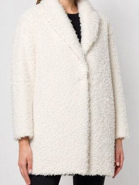 PINKO TEXTURED COCOON WHITE DRESS FAUX SHEEPSKIN FABRIC COAT JACKET NEW 4